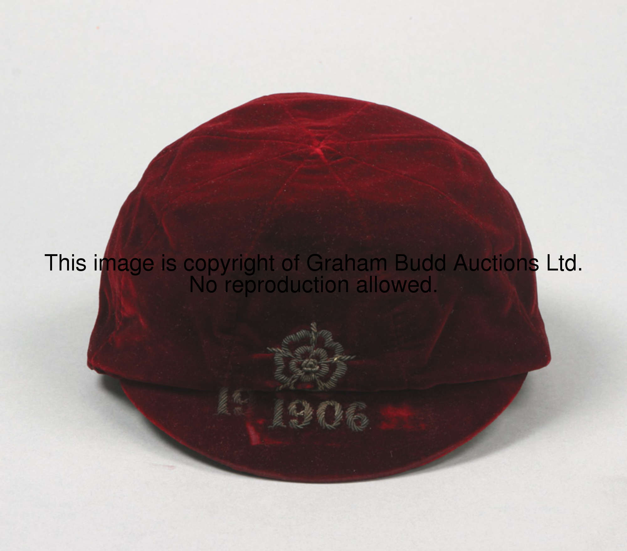 A red England v Wales international cap season 1905-06, with metal thread English rose and inscribed...