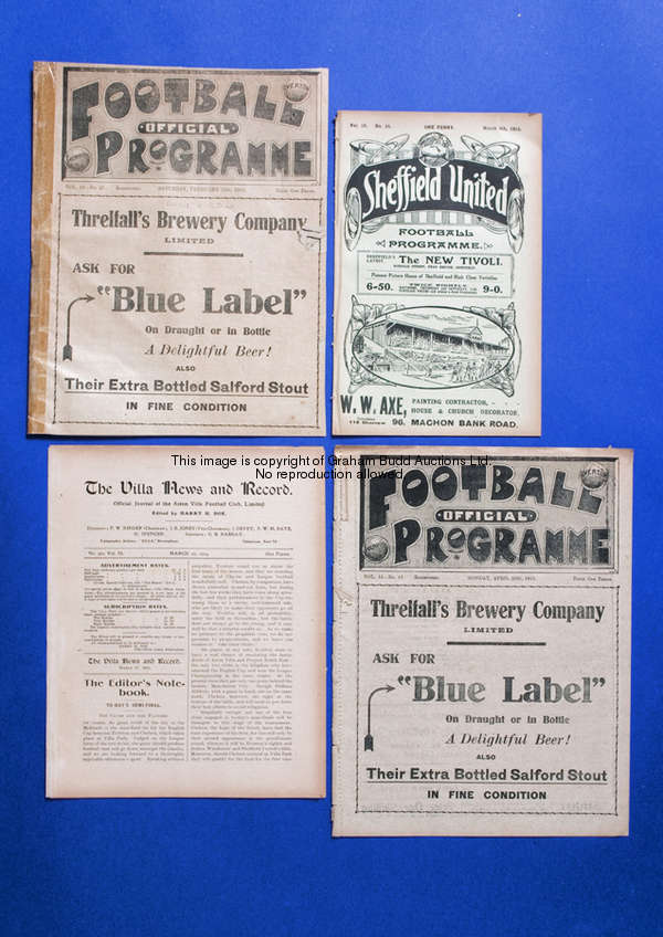 Liverpool v Chelsea programme 13th February 1915, a combined programme also featuring Everton reserv...