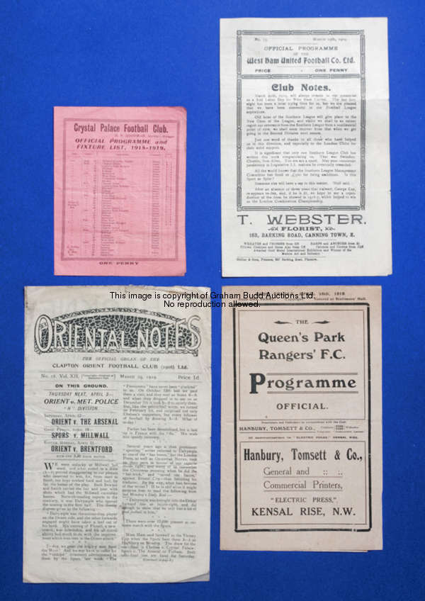 Queen's Park Rangers v Chelsea wartime London Combination League programme 18th April 1919 