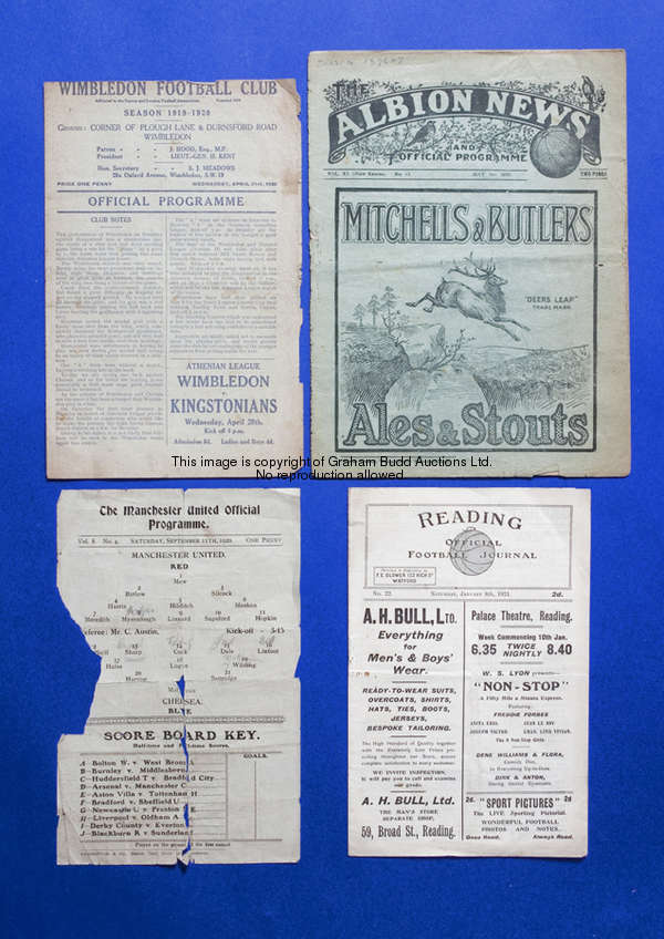 A rare Wimbledon v Chelsea friendly match programme 21st April 1920 