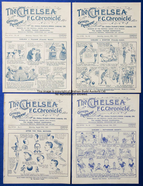 Two Chelsea v Fulham home programmes season 1921-22, friendly & London Professional Charity Fund, ex...