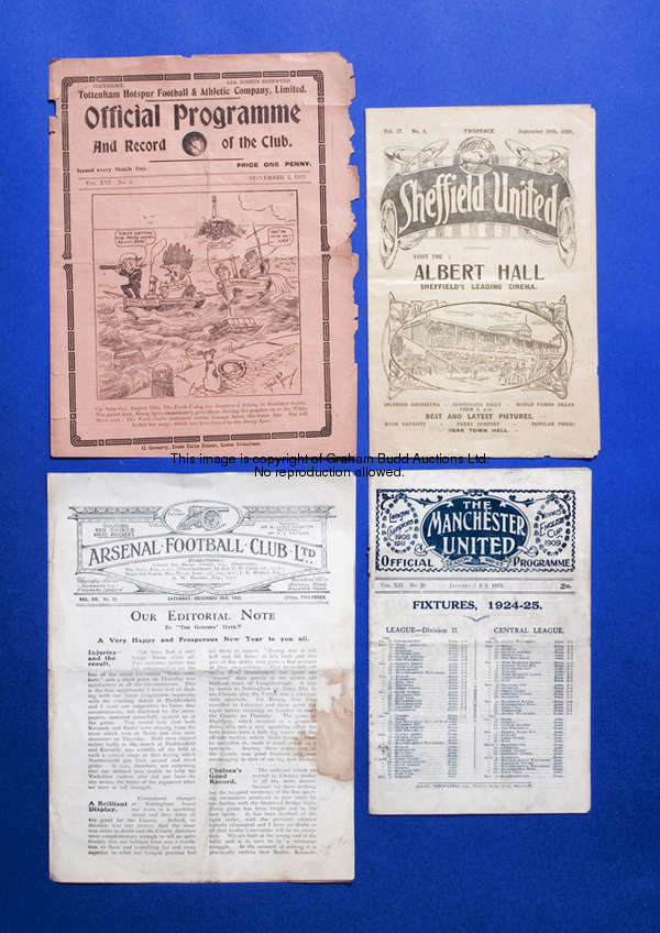 Three Chelsea away programmes season 1923-24, Sheffield United, Tottenham Hotspur & Arsenal  illustr...