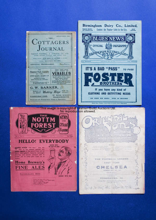 Two Chelsea away programmes season 1924-25, Birmingham & Fulham, covers detached  illustrated top 