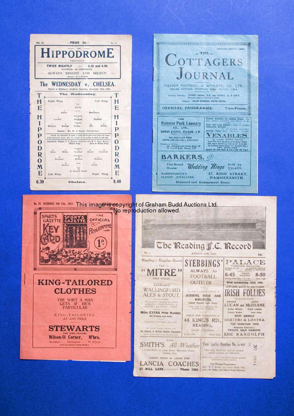 Two Chelsea away programmes season 1925-26, Sheffield Wednesday & Fulham  illustrated top 