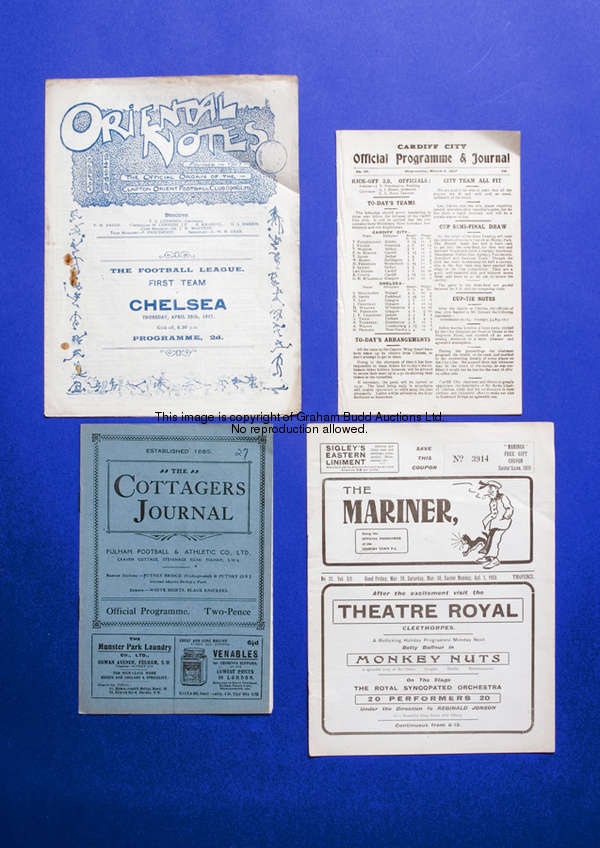 Three Chelsea away programmes season 1926-27, Fulham, Clapton Orient & Cardiff City, no covers  illu...