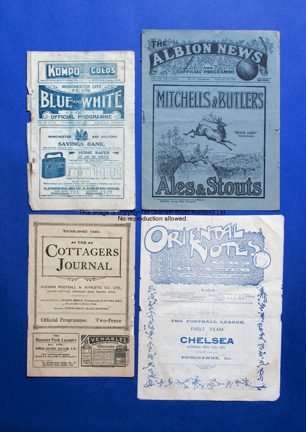 Two Chelsea away programmes season 1927-28, Manchester City & WBA  illustrated top 
