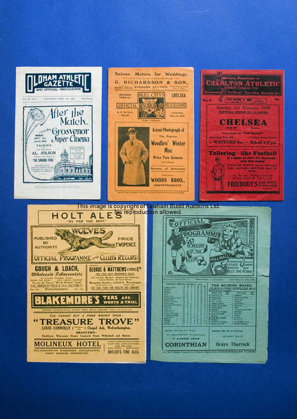 Two Chelsea away programmes season 1929-30, Charlton Athletic & Millwall  illustrated top and bottom...