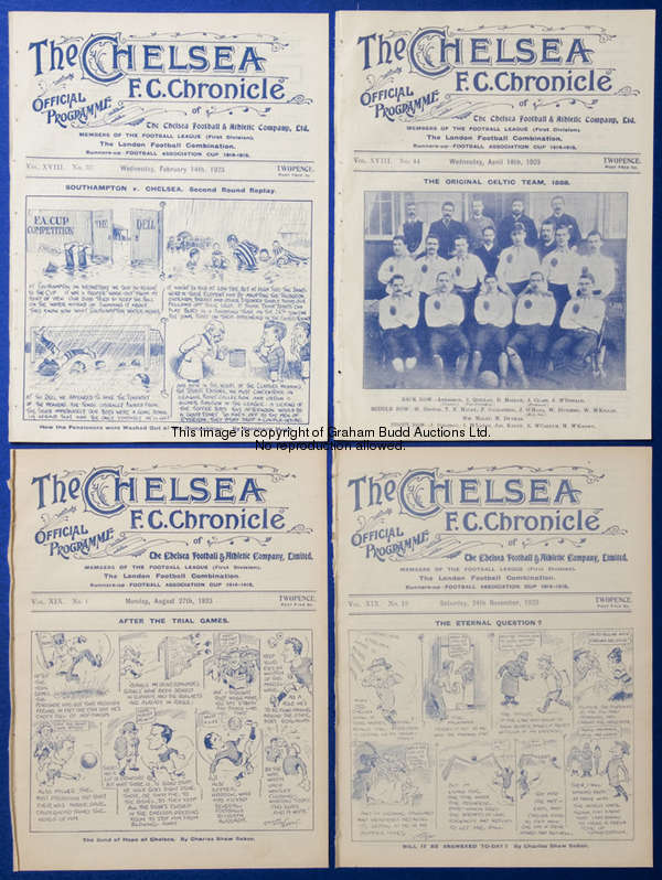 Seven Chelsea home programmes season 1923-24, v Tottenham Hotspur, Blackburn, Aston Villa, Sheffield...