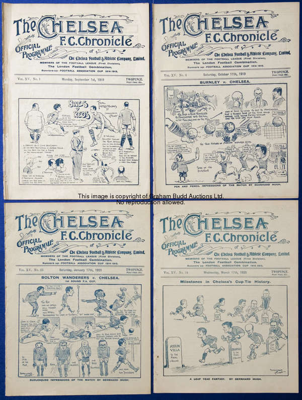 Six Chelsea home programmes season 1919-20, v Sunderland, Everton, Newcastle, Clapton Orient, Burnle...