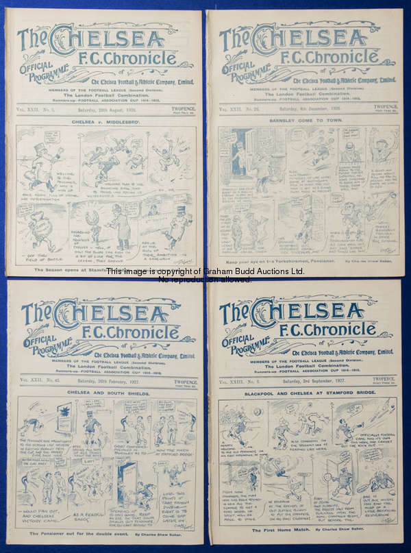 Eight Chelsea home programmes season 1926-27, v Middlesbrough, Notts County, Southampton, Fulham, Pr...