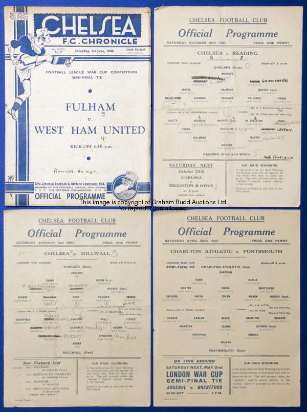 Fulham v West Ham United War Cup semi-final programme played at Stamford Bridge 1st June 1940  