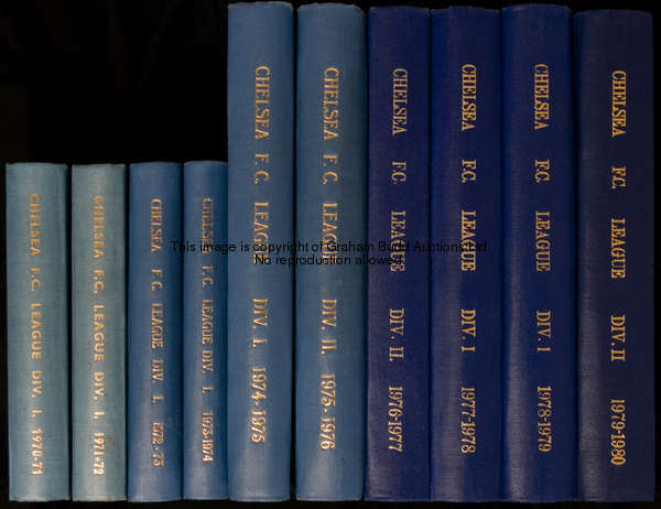 10 bound volumes of Chelsea home programmes covering the 1970s, seasons 1970-71 to 1979-80, first te...