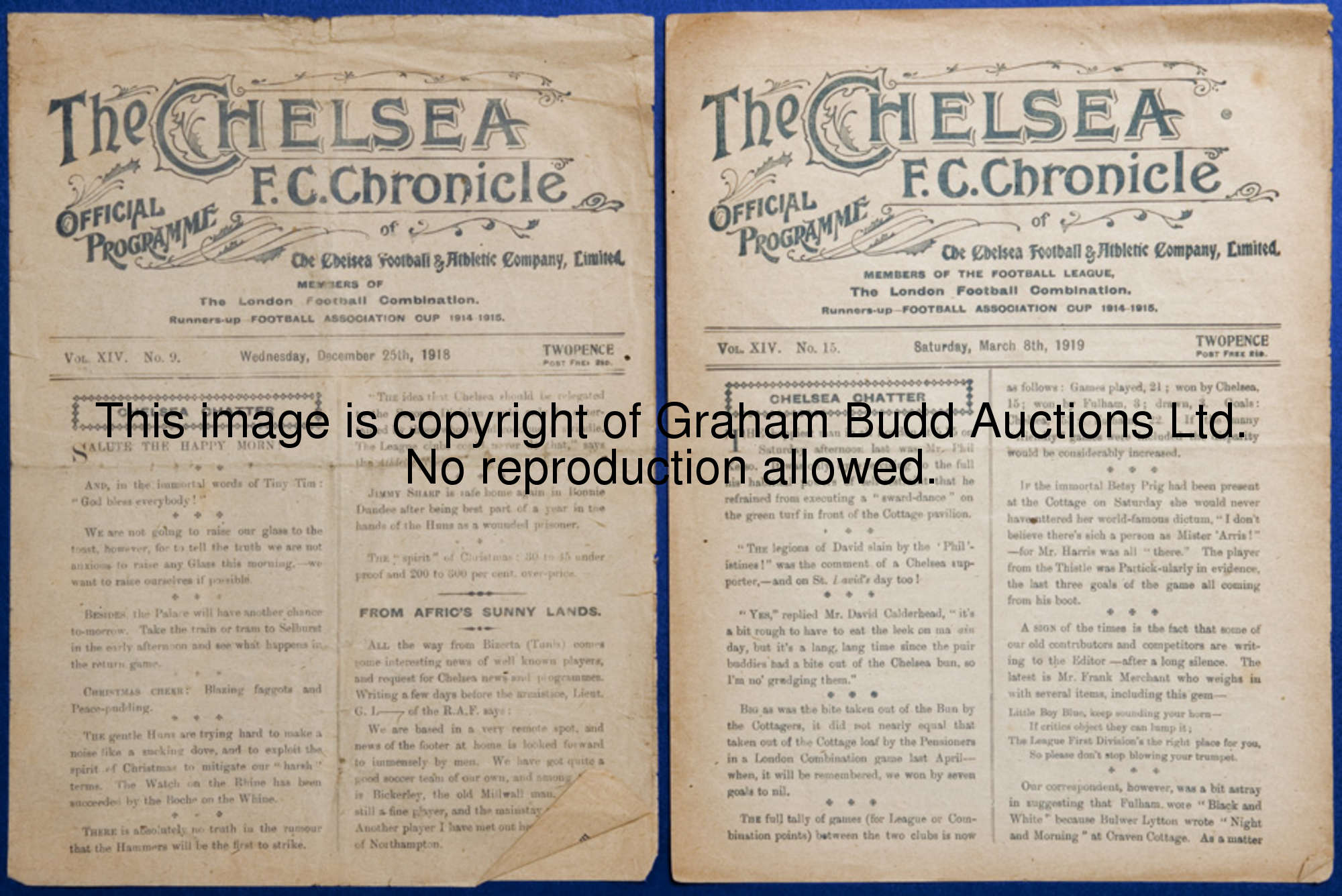 Chelsea v Crystal Palace First World War London Football Combination programme 25th December 1918