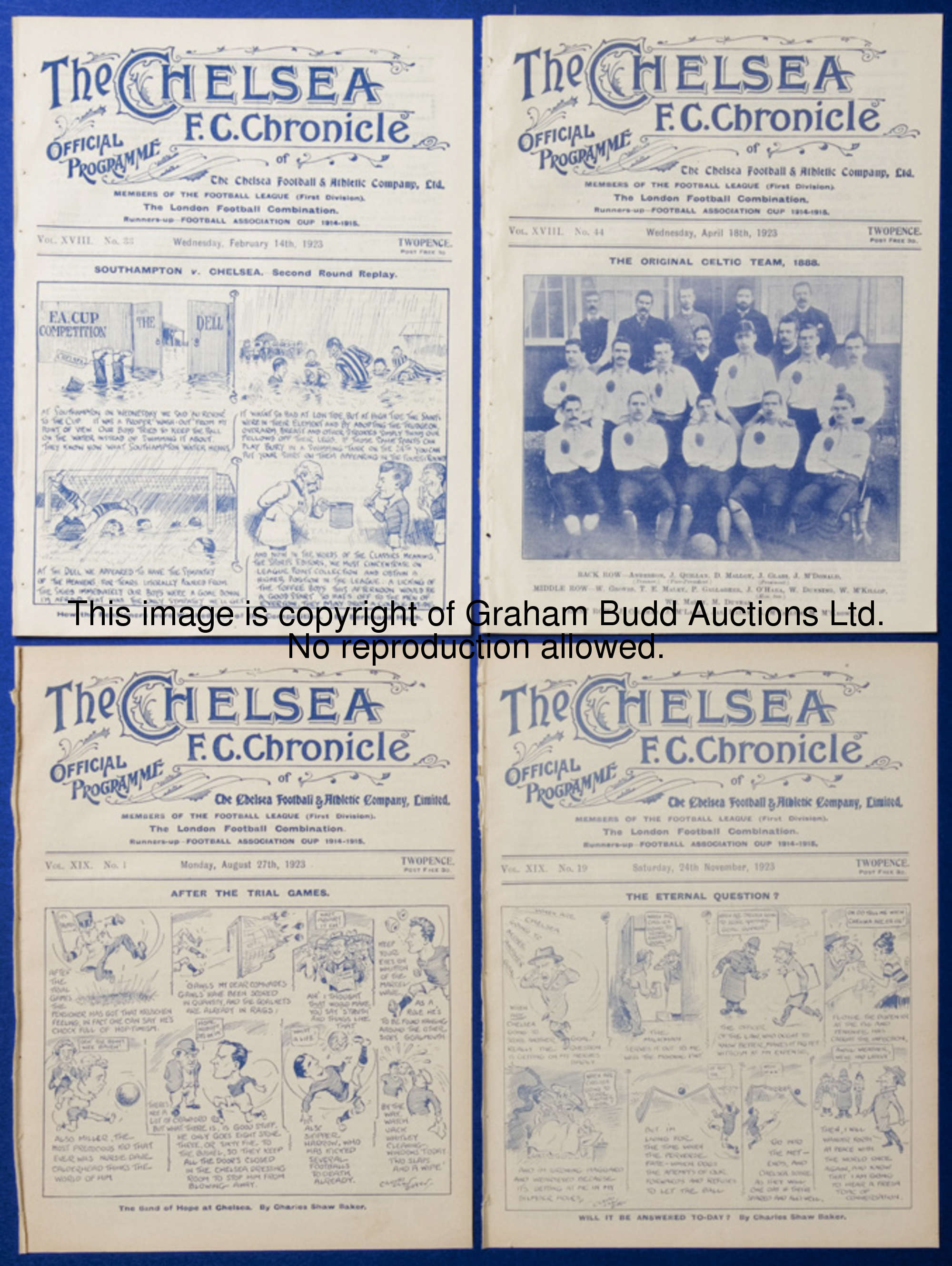 Seven Chelsea home programmes season 1923-24, v Tottenham Hotspur, Blackburn, Aston Villa, Sheffield...