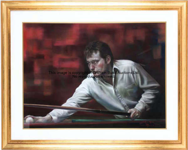 Stephen Doig (contemporary, born 1964) JIMMY WHITE signed, coloured pastels, mounted, framed & glaze...