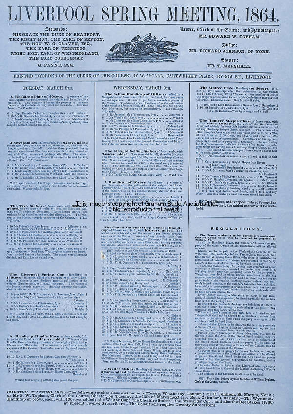 A fine and extensive collection of Grand National Meeting broad-sheets printed with declarations and...