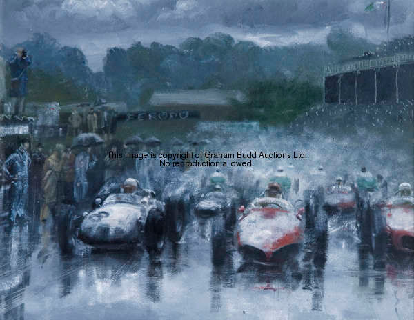 British School (20th century) THE START BRITISH GRAND PRIX AINTREE 1961 Unsigned, oil on canvas, fra...