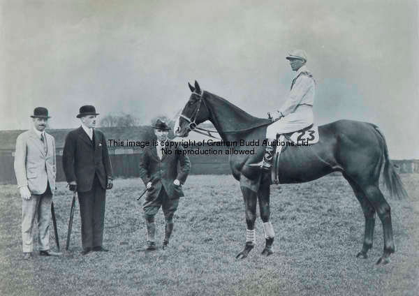 A b&w photograph by W.W. Rouch of the 1924 Grand National winner Master Robert, the mount signed in ...