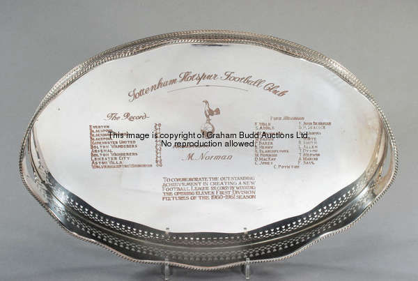 A silver plated tray commemorating Tottenham Hotspur's record breaking achievement by winning their ...