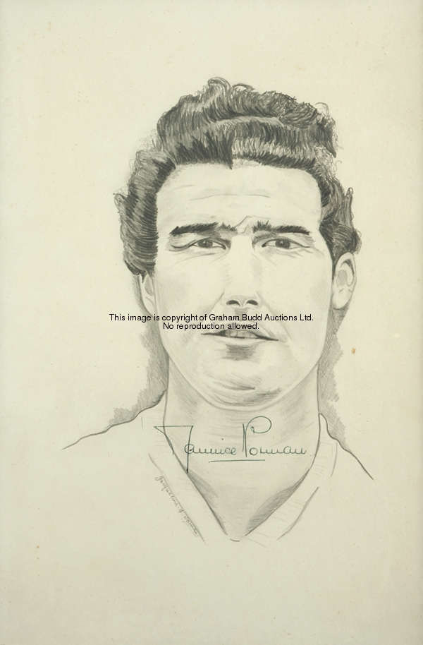 A set of eleven pencil portrait drawings of Spurs players, signed Jacqueline F. Knight and dated 196...