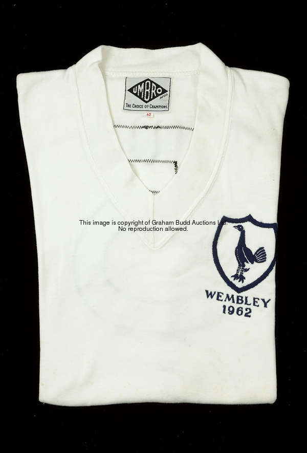 Maurice Norman's 1962 F.A. Cup final jersey, a white Tottenham Hotspur No.5 short-sleeved jersey, em...