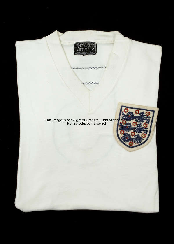 Maurice Norman's white England No.5 jersey from the international v France played at Hillsborough 3r...