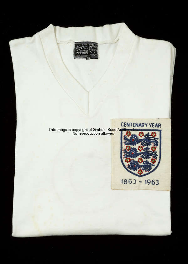 Maurice Norman's white England No.5 jersey from the international v East Germany played in Leipzig 2...