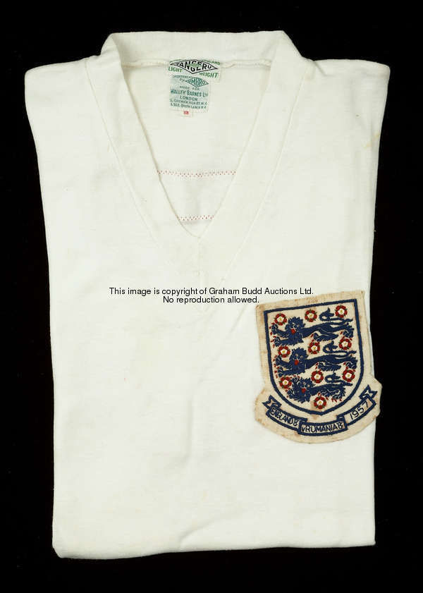 Maurice Norman's white No.3 England under-23 international jersey from the match v Romania in 1957, ...