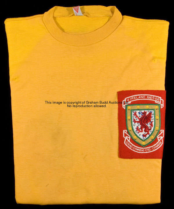 Gary Sprake's match-worn amber Wales international goalkeeping jersey from the Northern Ireland game...