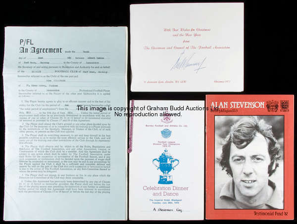 Ephemera relating to the career of Alan Stevenson, mostly relating to Burnley & Chesterfield, includ...