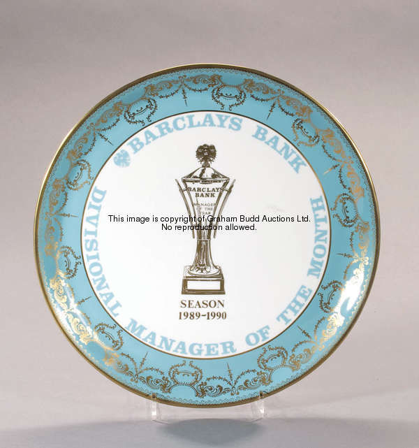 Phil Neal's Manager of the Month award season 1989-90, In the form of an Aynsley Bone China plate, t...