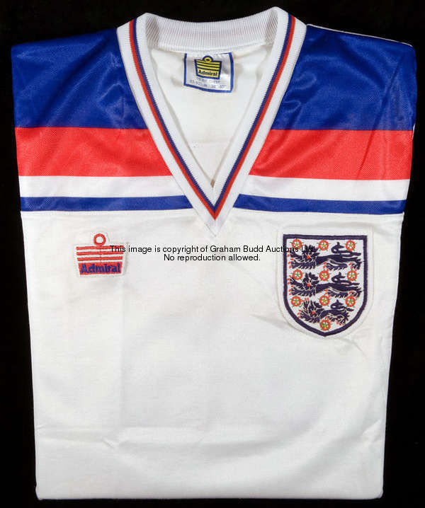 Phil Neal: a white, red & blue England No.2 international jersey, short-sleeved 