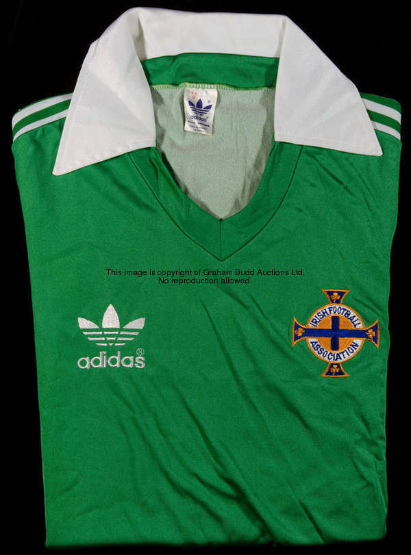 A green Northern Ireland No.17 international jersey, short-sleeved  This was gained as a swap by Phi...