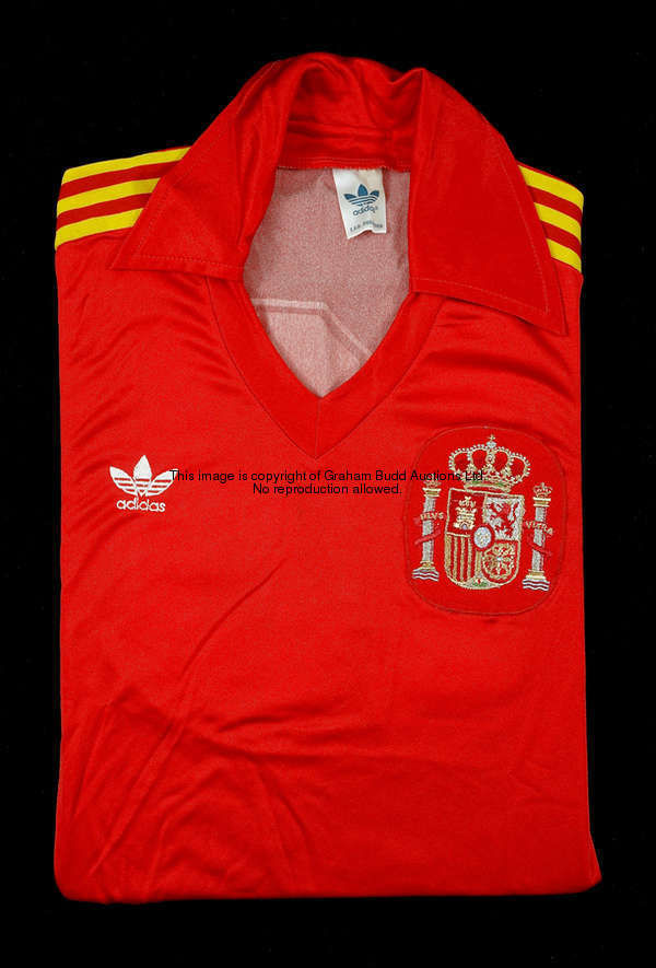 A red Spain No.13 international substitute's jersey, short-sleeved  This jersey was probably gained ...