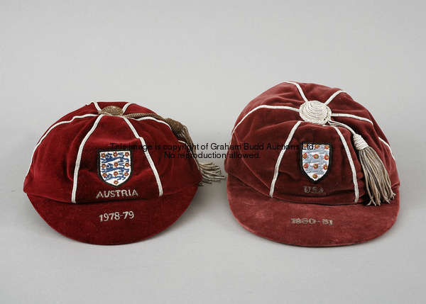 A maroon England 'B' international cap v USA 1980-81  This cap was won Kevin Reeves who had moved to...
