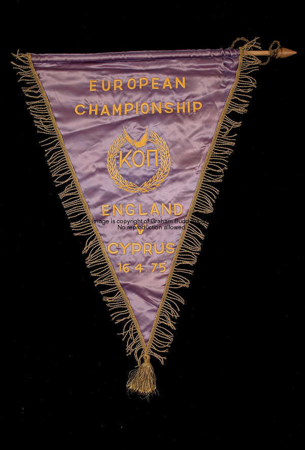 The official Cypriot F.A. match pennant for the European Championship qualifier v England at Wembley...