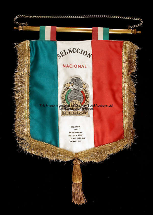 The official international match pennant for the Mexico v England game played at the Azteca Stadium ...