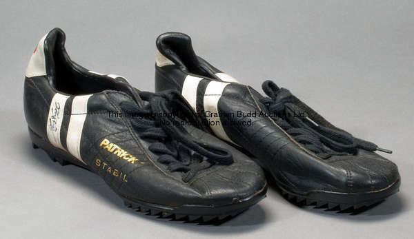 A signed pair of Kevin Keegan's football boots, black & white Patrick Stabil's dating from his perio...