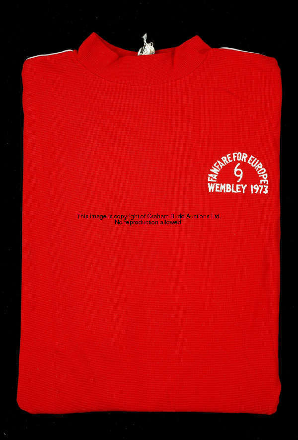 A red No.4 Common Market Football Match jersey worn by Horst Blankenburg, long-sleeved, inscribed FA...