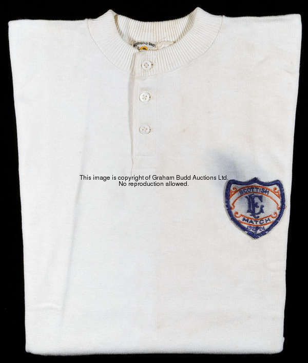 A white Football League v Scottish League representative jersey season 1923-24, button-up round-neck...