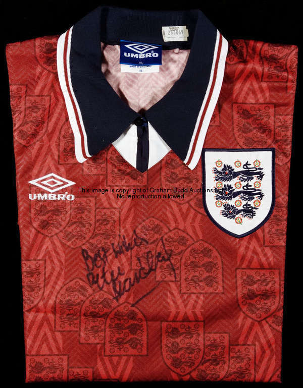 Peter Beardsley: a signed red England No.8 international jersey, short-sleeved; sold together with a...