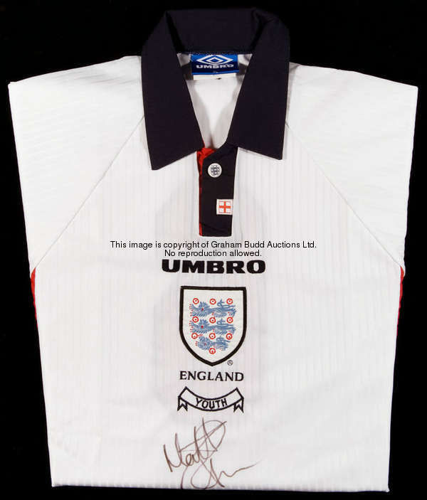 Matthew Upson: a signed white No.6 England Youth international jersey, short-sleeved, inscribed YOUT...