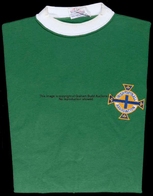 Terry Neill: a green Northern Ireland No.5 international jersey season 1967-68, long-sleeved with wh...