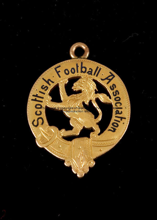 A 15ct. gold & enamel Scottish Football Association long service medal, the reverse inscribed, S.WYL...