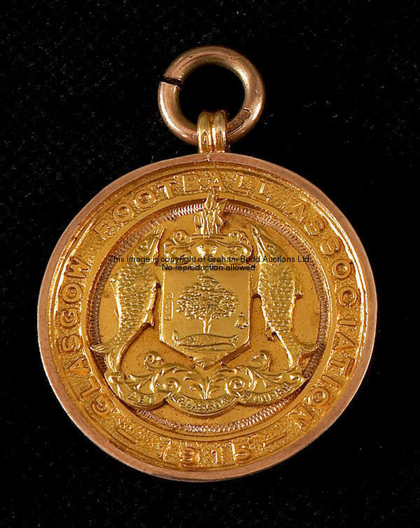 A 9ct. gold Glasgow Football Association Cup winner's medal 1915, in original case of issue also ins...