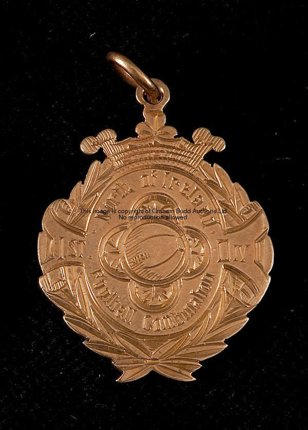 A 9ct. gold North of Ireland 1st Division Football Combination medal 1924-25, the obverse inscribed ...