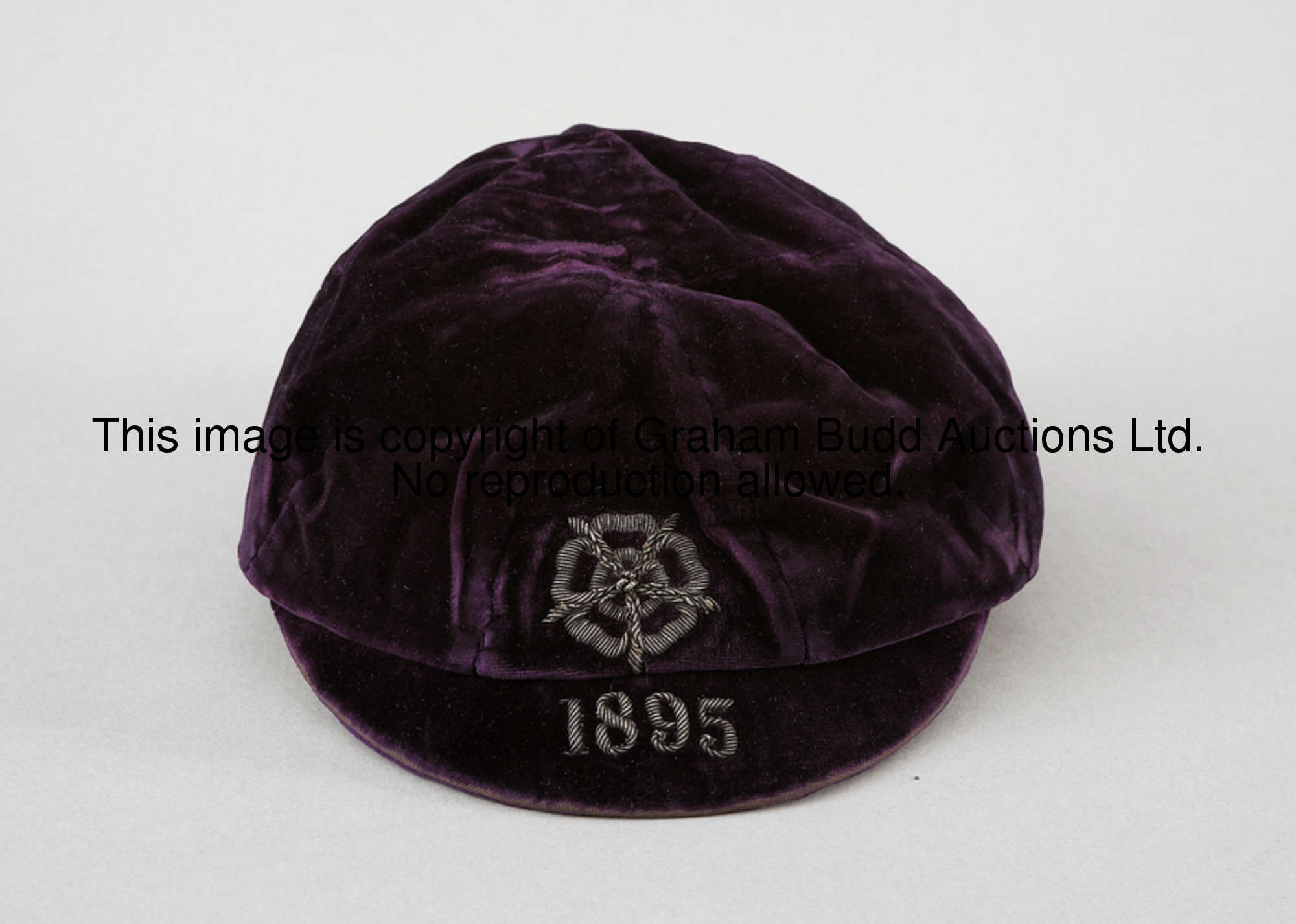 Steve Smith's one and only England international cap v Scotland 1895, purple velvet with wirework in...