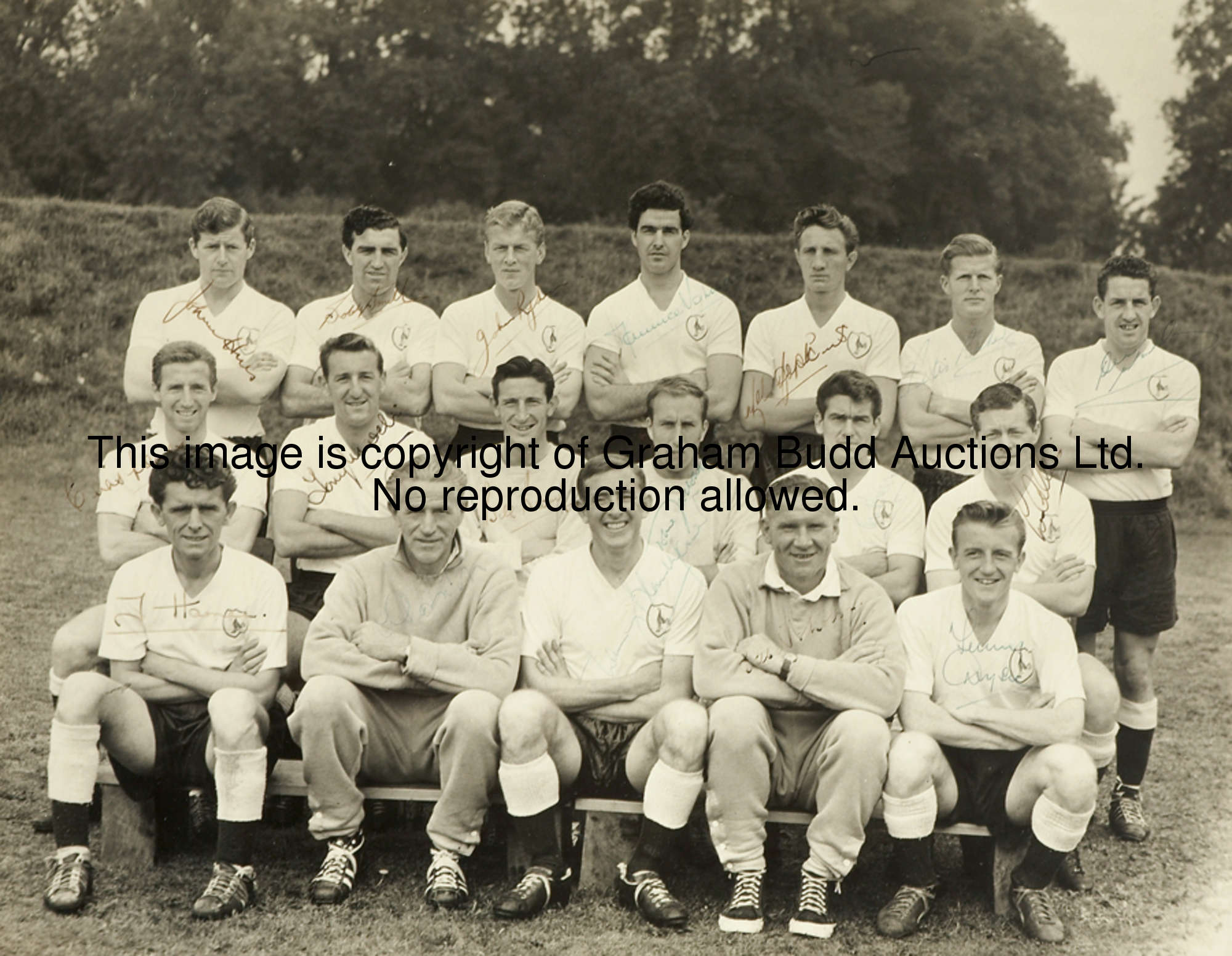 A fine fully-autographed team-group photograph of the Tottenham Hotspur 1960-61 double-winning team,...