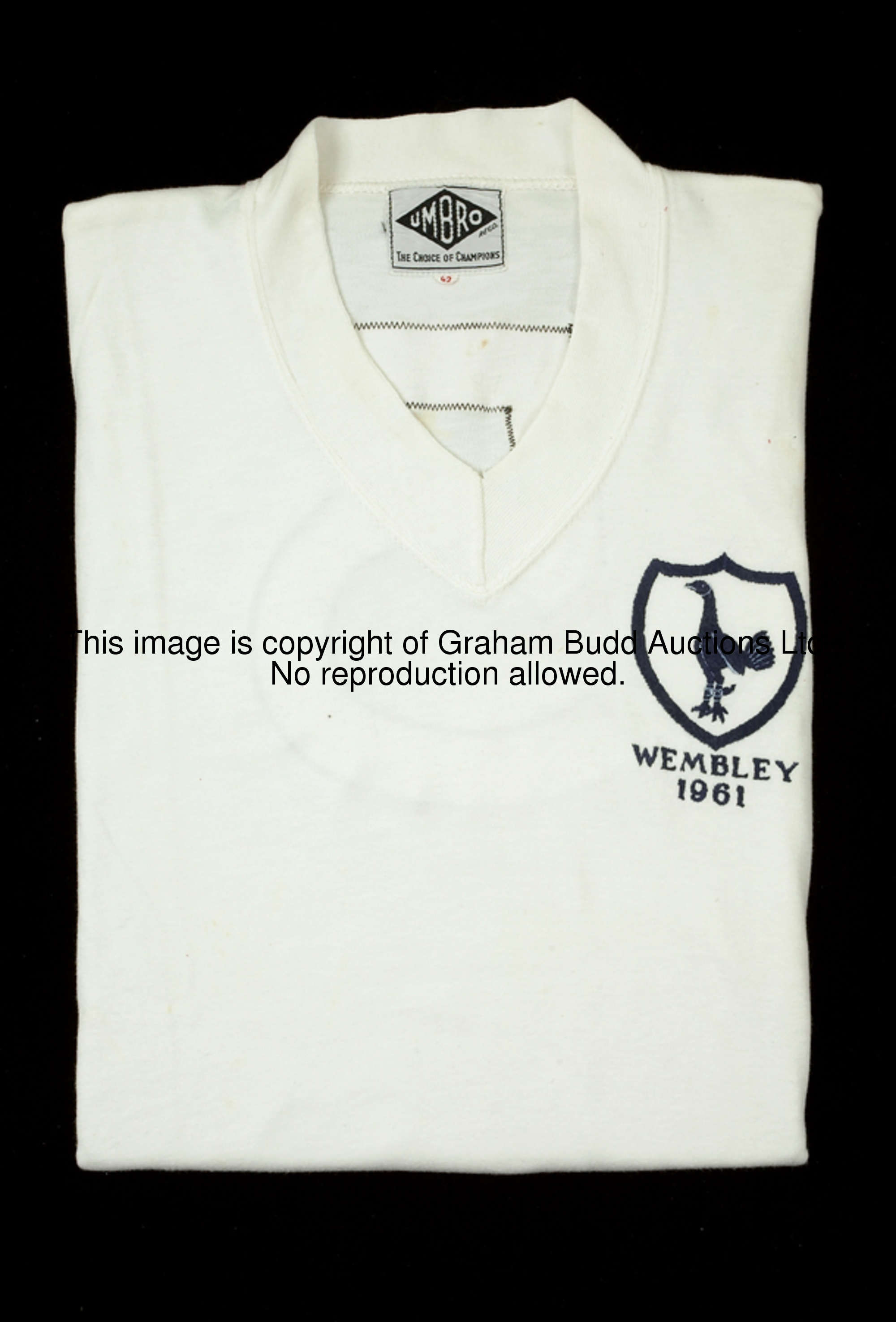 Maurice Norman's 1961 F.A. Cup final jersey, a white Tottenham Hotspur No.5 short-sleeved jersey wit...