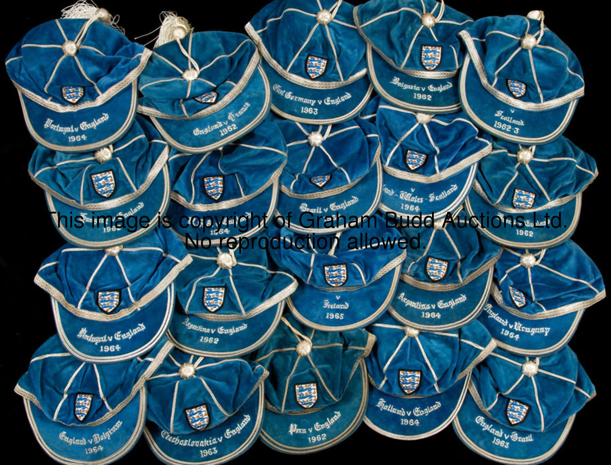 A blue England v Czechoslovakia international cap, inscribed CZECHOSLOVAKIA V ENGLAND, 1963  Maurice...